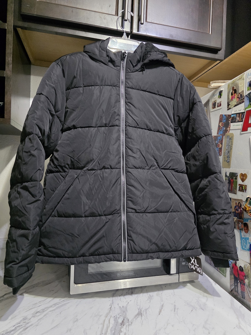 Members Mark Kids Black Puffer Jacket with Hood Boys 10/12
